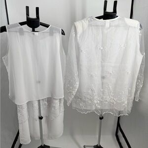 F.A.D. White chiffon lined Formal Wedding 3Pc skirt set Church Formal Usher NEW